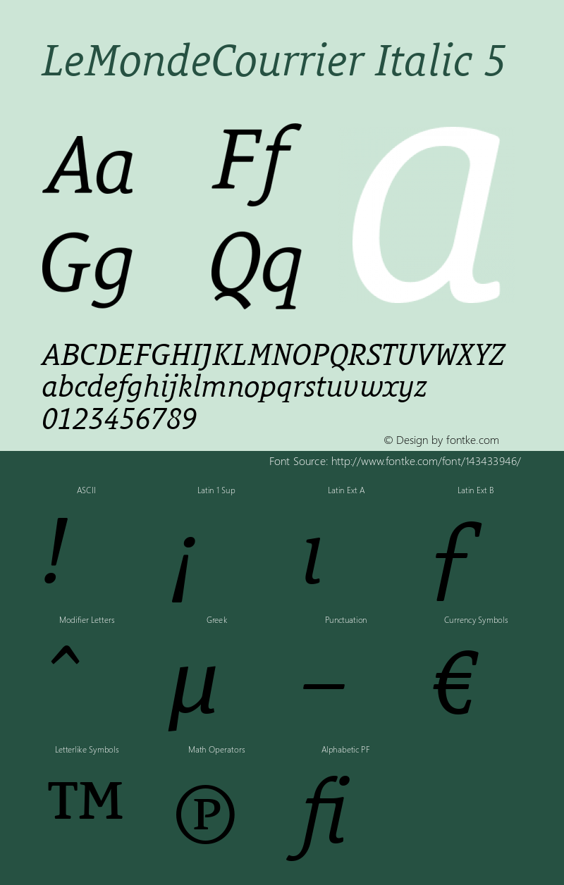 LeMondeCourrier Italic 5 Version 001.006 Font Sample