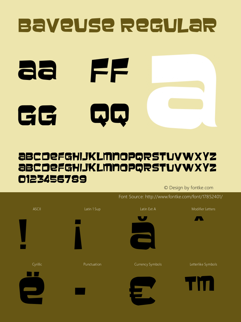 Baveuse Regular OTF 4.000;PS 001.001;Core 1.0.29 Font Sample