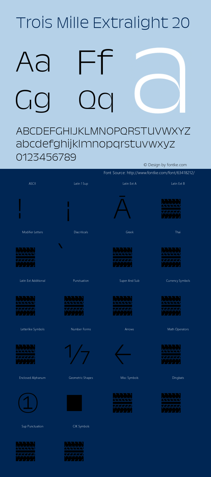 Trois Mille Extralight 20 Version 1.000;hotconv 1.0.109;makeotfexe 2.5.65596 Font Sample