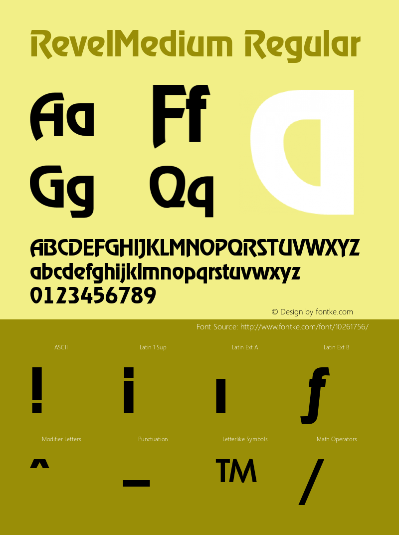 RevelMedium Regular Accurate Research Professional Fonts, Copyright (c)1995 Font Sample