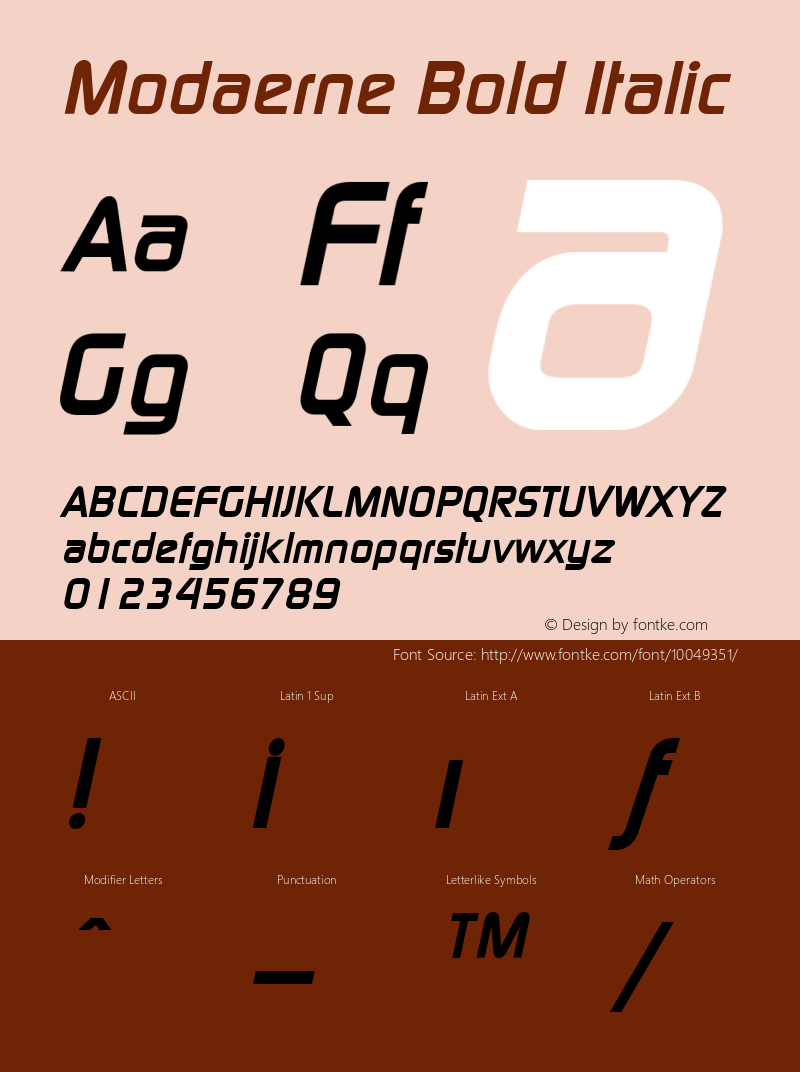 Modaerne Bold Italic W.S.I. Int'l v1.1 for GSP: 6/20/95 Font Sample