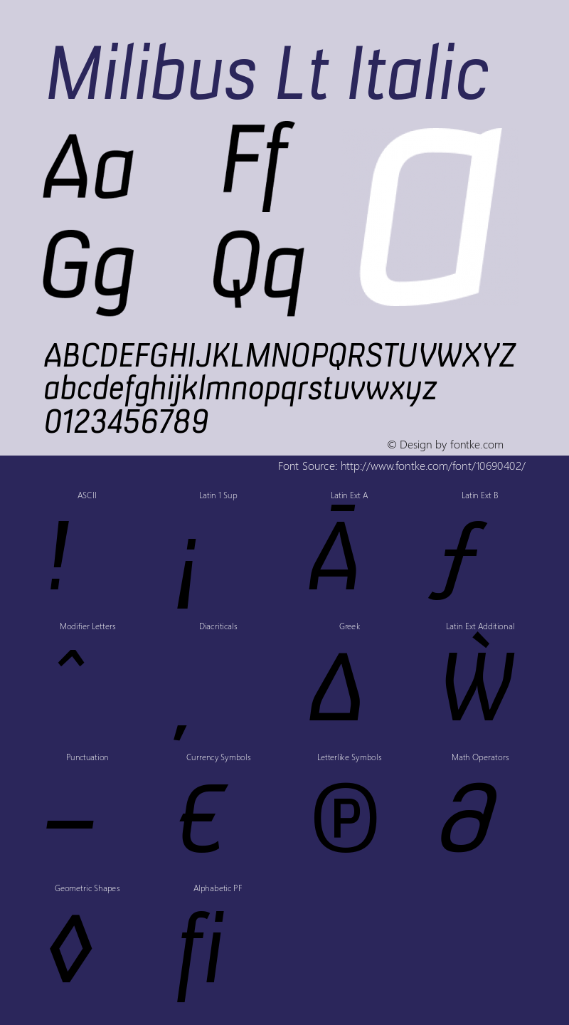 Milibus Lt Italic Version 1.203 Font Sample