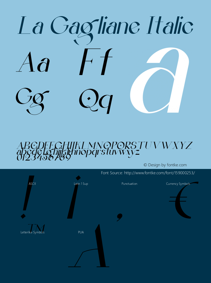 La Gagliane Italic Version 1.00;May 13, 2021;FontCreator 12.0.0.2525 64-bit Font Sample