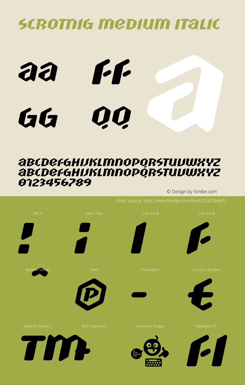 Scrotnig-MediumItalic Version 2.000图片样张