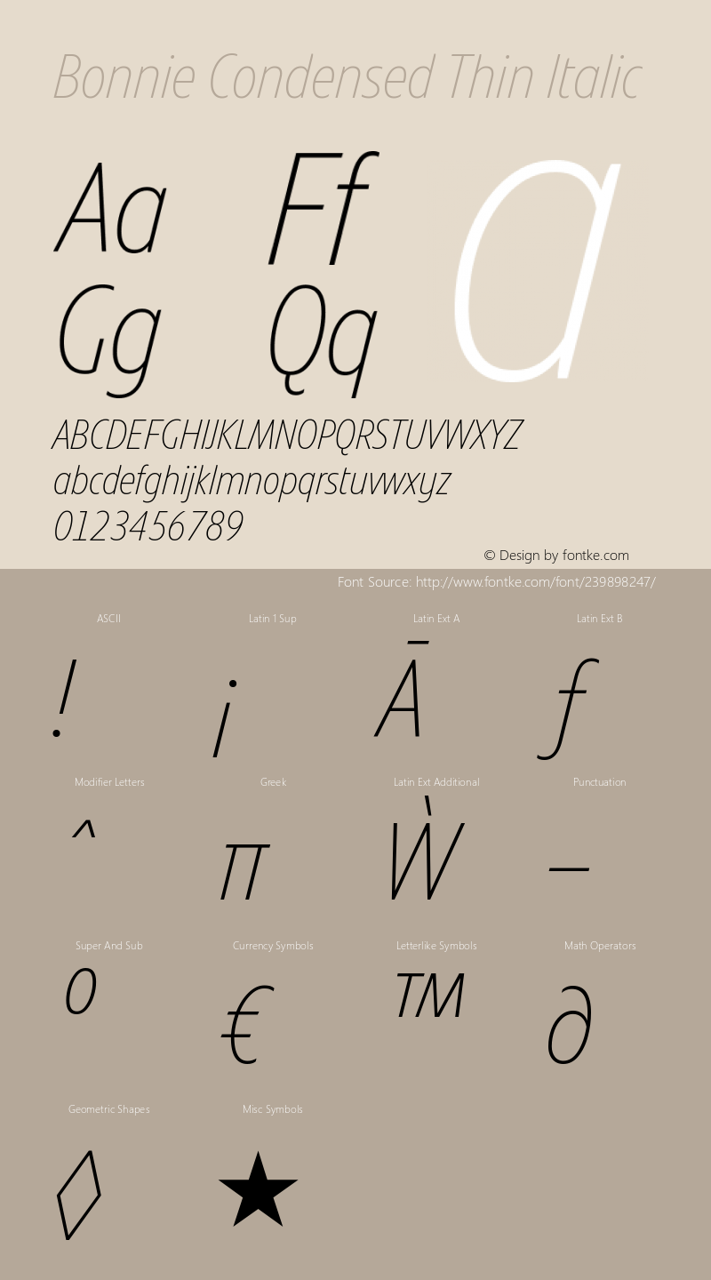 Bonnie Condensed Thin Italic Version 1.300图片样张