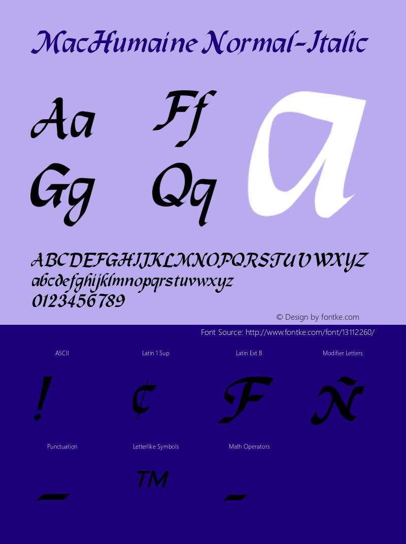 MacHumaine Normal-Italic Version 001.000 Font Sample