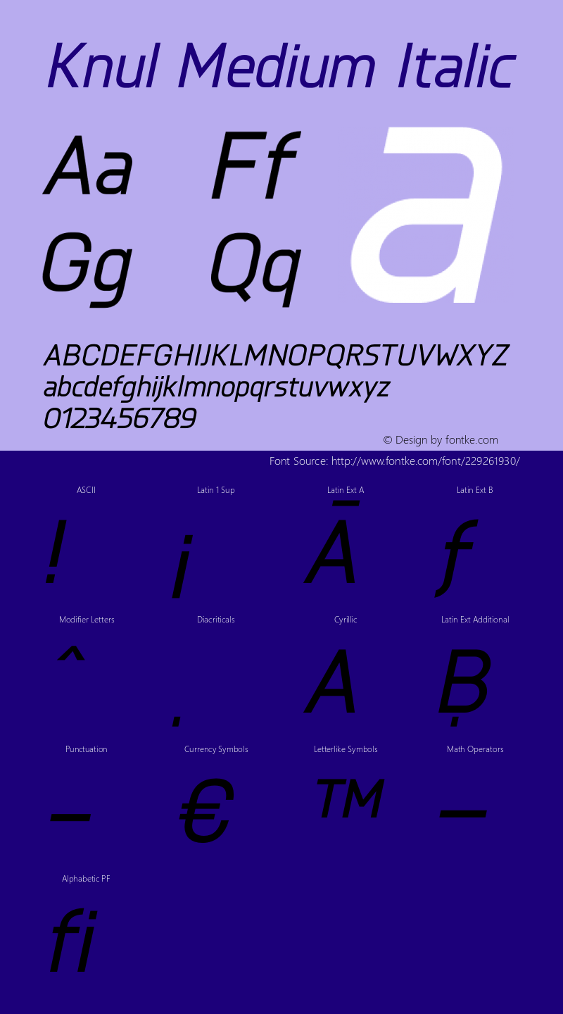 Knul-MediumItalic Version 1.001;PS 001.001;hotconv 1.0.56;makeotf.lib2.0.21325图片样张