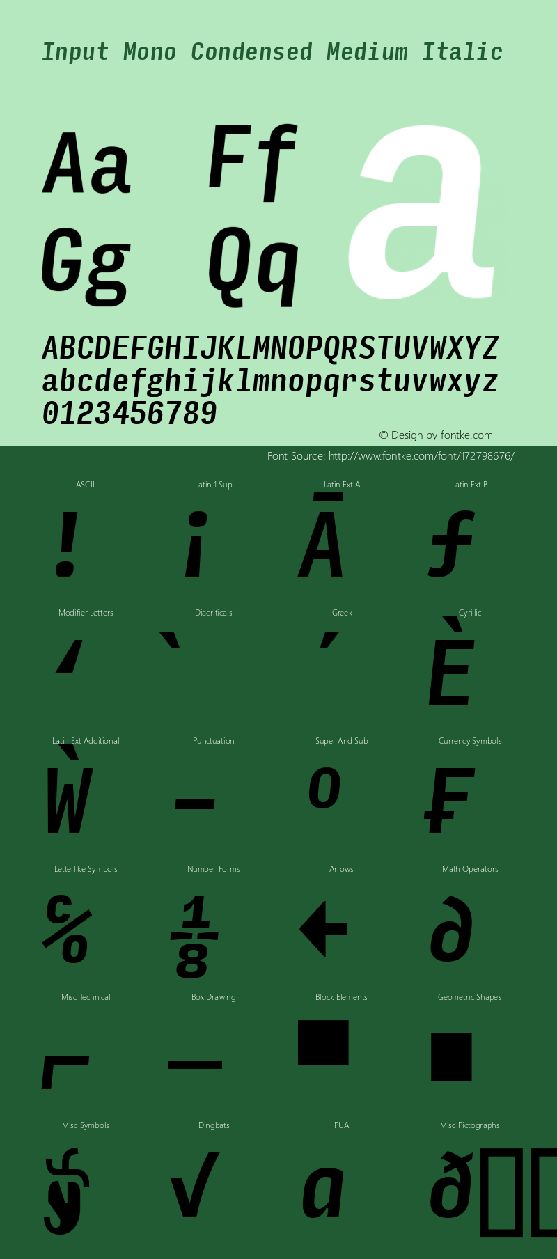 InputMonoCondensed MediumIta Version 0.000;PS 0.0;hotconv 1.0.72;makeotf.lib2.5.5900图片样张