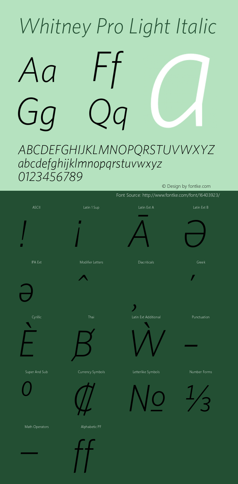 Whitney Pro Light Italic Version 2.200 Pro (Latin-X, Greek, Cyrillic-X) Font Sample
