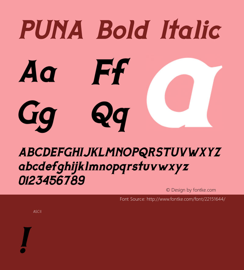 PUNA Bold Italic Version 001.000 Font Sample