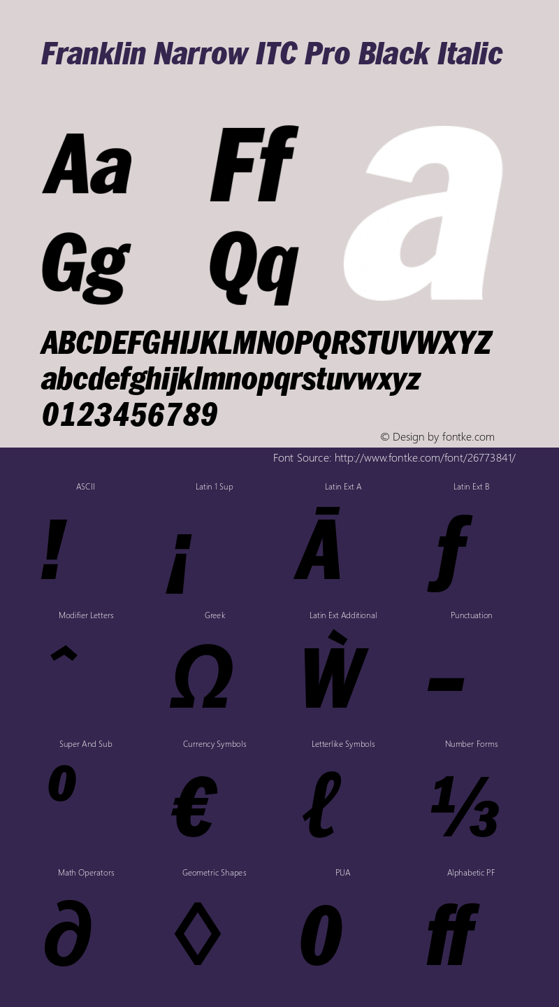 FranklinNarrowITCPro-BlackIta Version 1.00 Font Sample