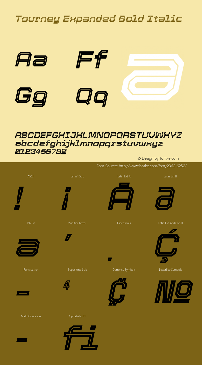 Tourney Expanded Bold Italic Version 1.015图片样张