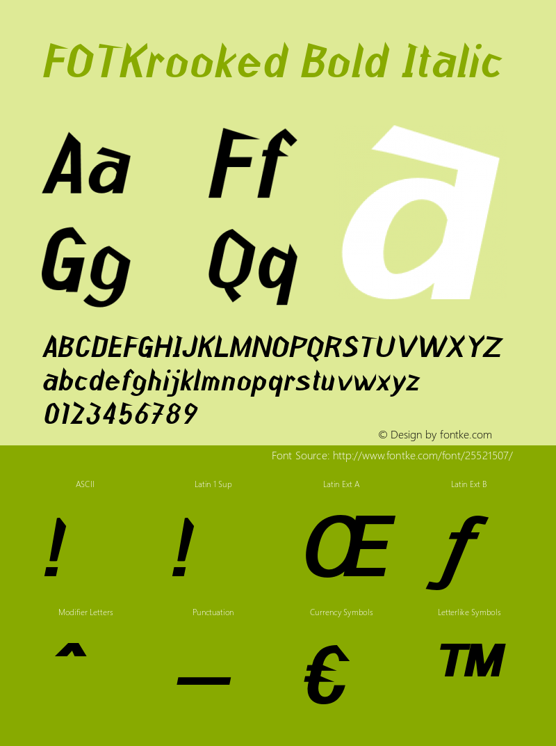 FOTKrooked-BoldItalic Version 1.000 Font Sample