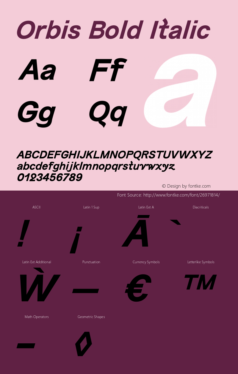 Orbis Bold Italic Version 1.000;PS 001.000;hotconv 1.0.88;makeotf.lib2.5.64775 Font Sample