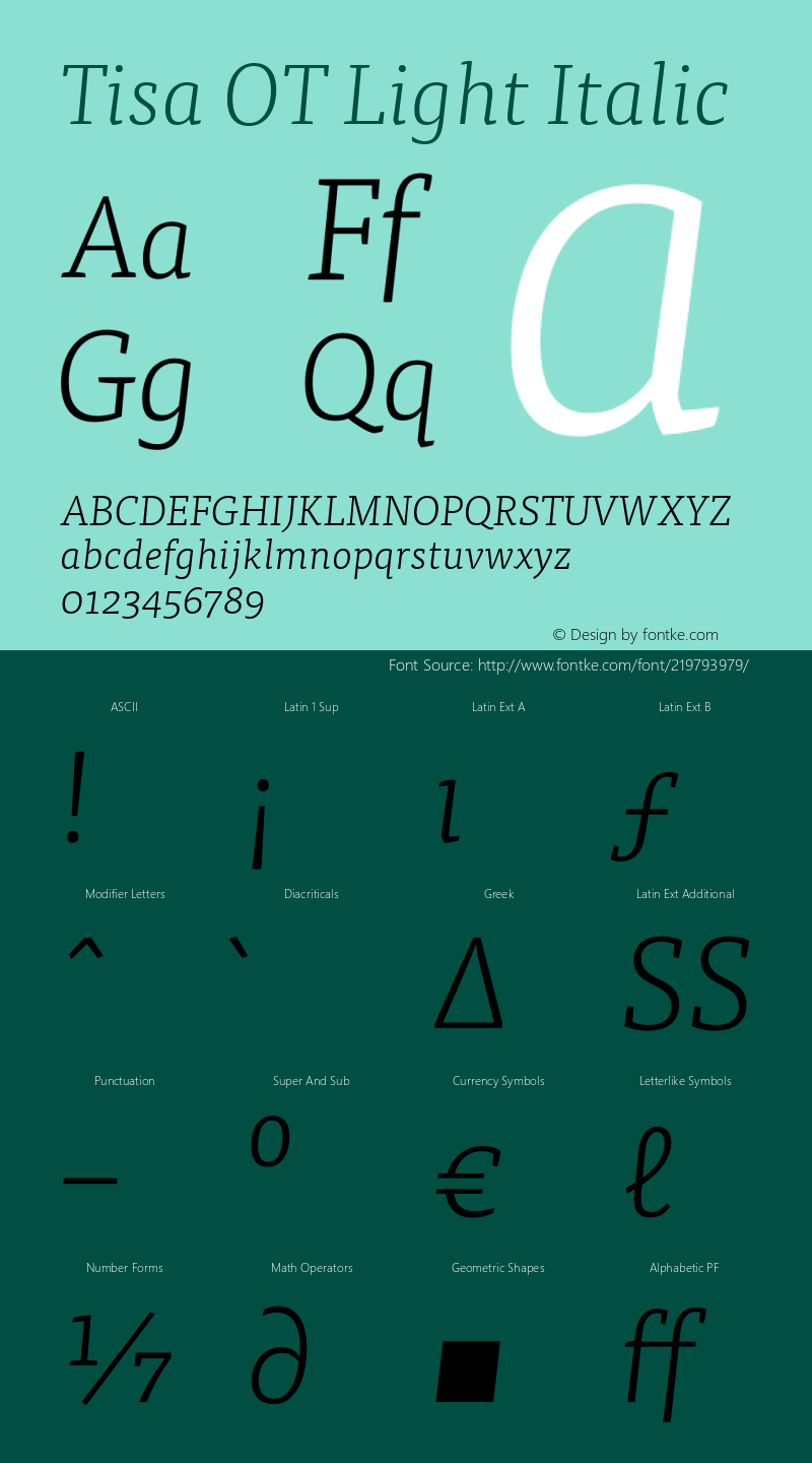 Tisa OT Light Italic Version 7.600, build 1027, FoPs, FL 5.04图片样张