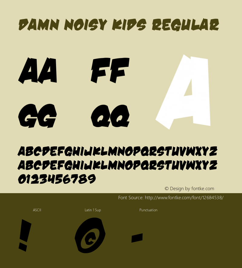 Damn Noisy Kids Regular Macromedia Fontographer 4.1 10/22/02 Font Sample