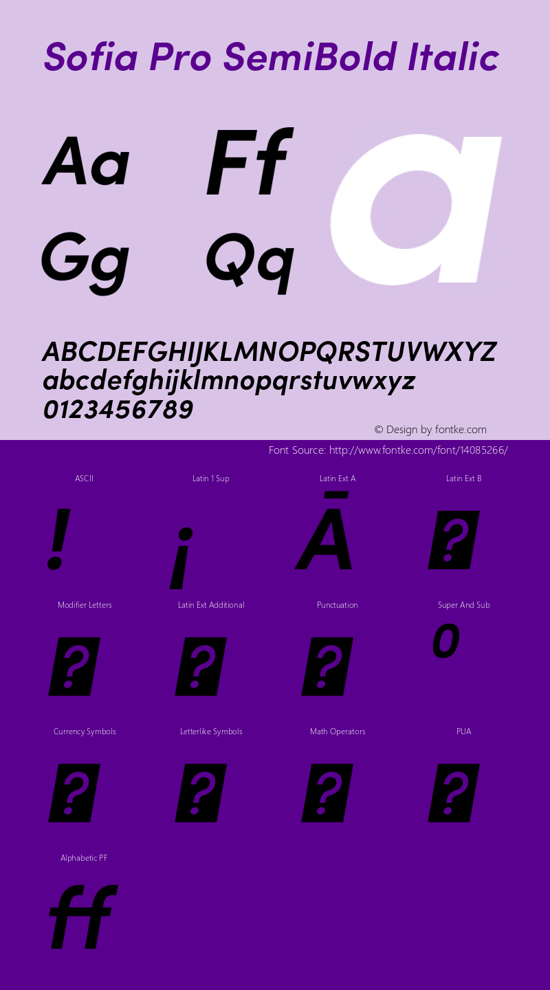 Sofia Pro SemiBold Italic Version 2.000 Font Sample