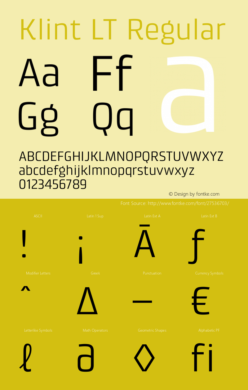 KlintLT-Regular Version 1.001 Font Sample