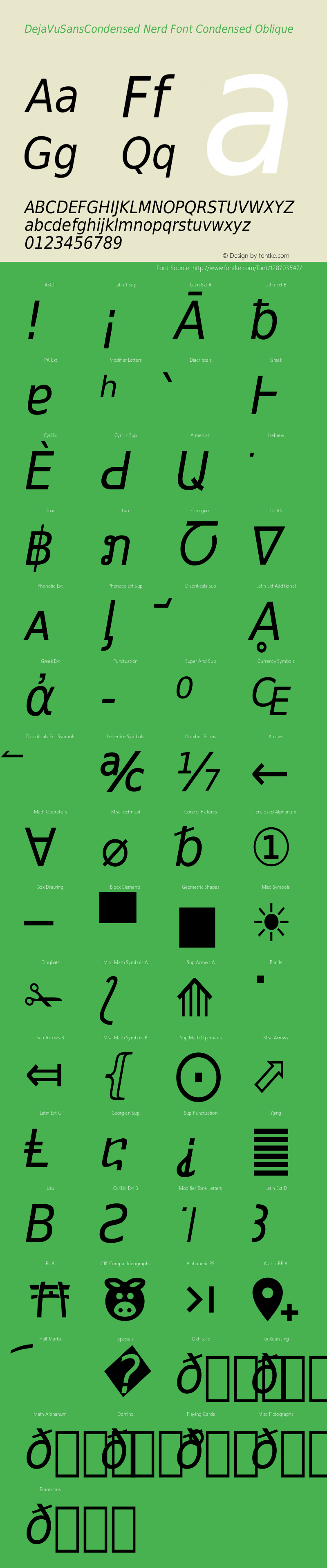DejaVu Sans Condensed Oblique Nerd Font Complete Version 2.37 Font Sample