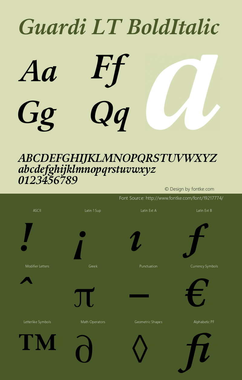 Guardi LT 76 Bold Italic Version 006.000 Font Sample