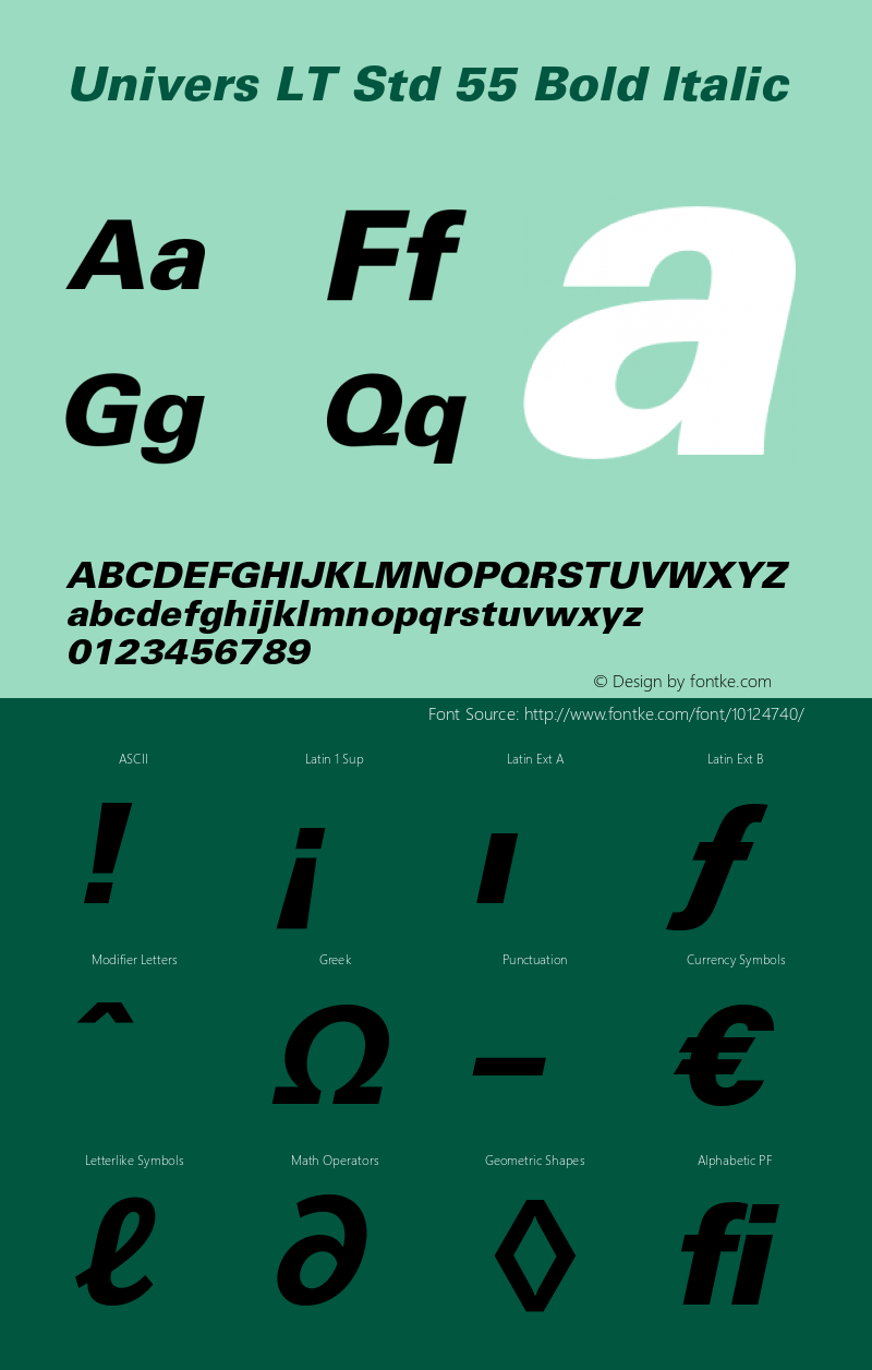 Univers LT Std 55 Bold Italic OTF 1.029;PS 001.004;Core 1.0.33;makeotf.lib1.4.1585 Font Sample