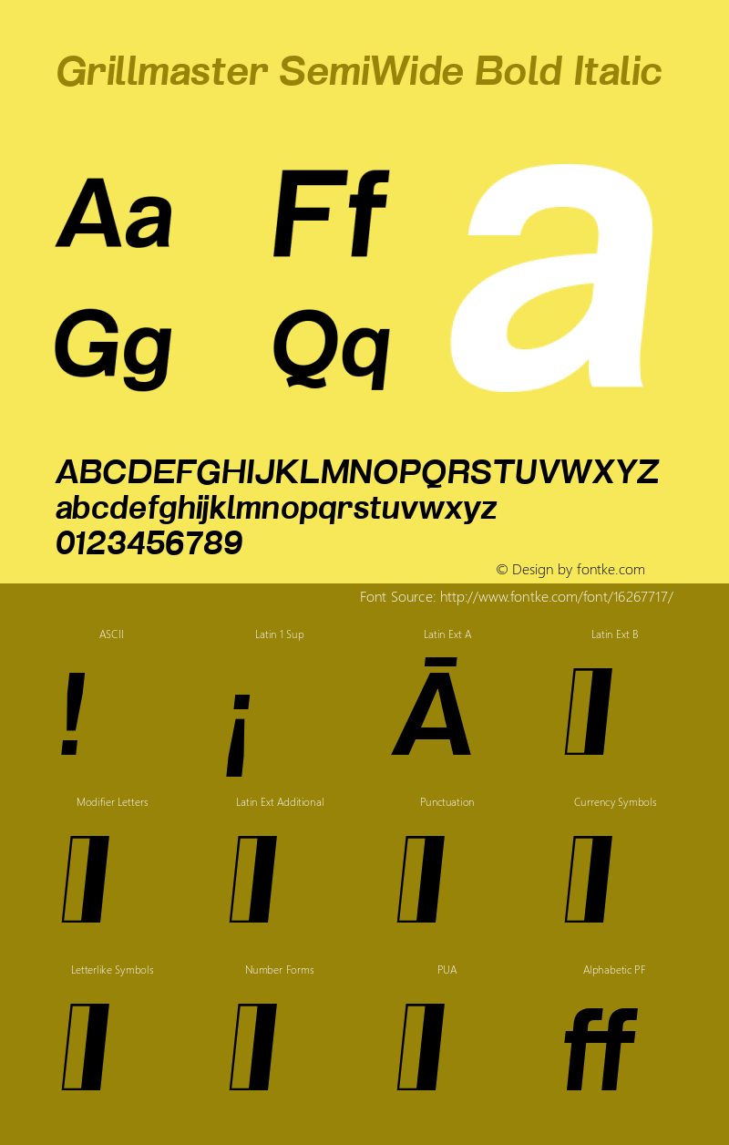 Grillmaster SemiWide Bold Italic Version 1.000 Font Sample