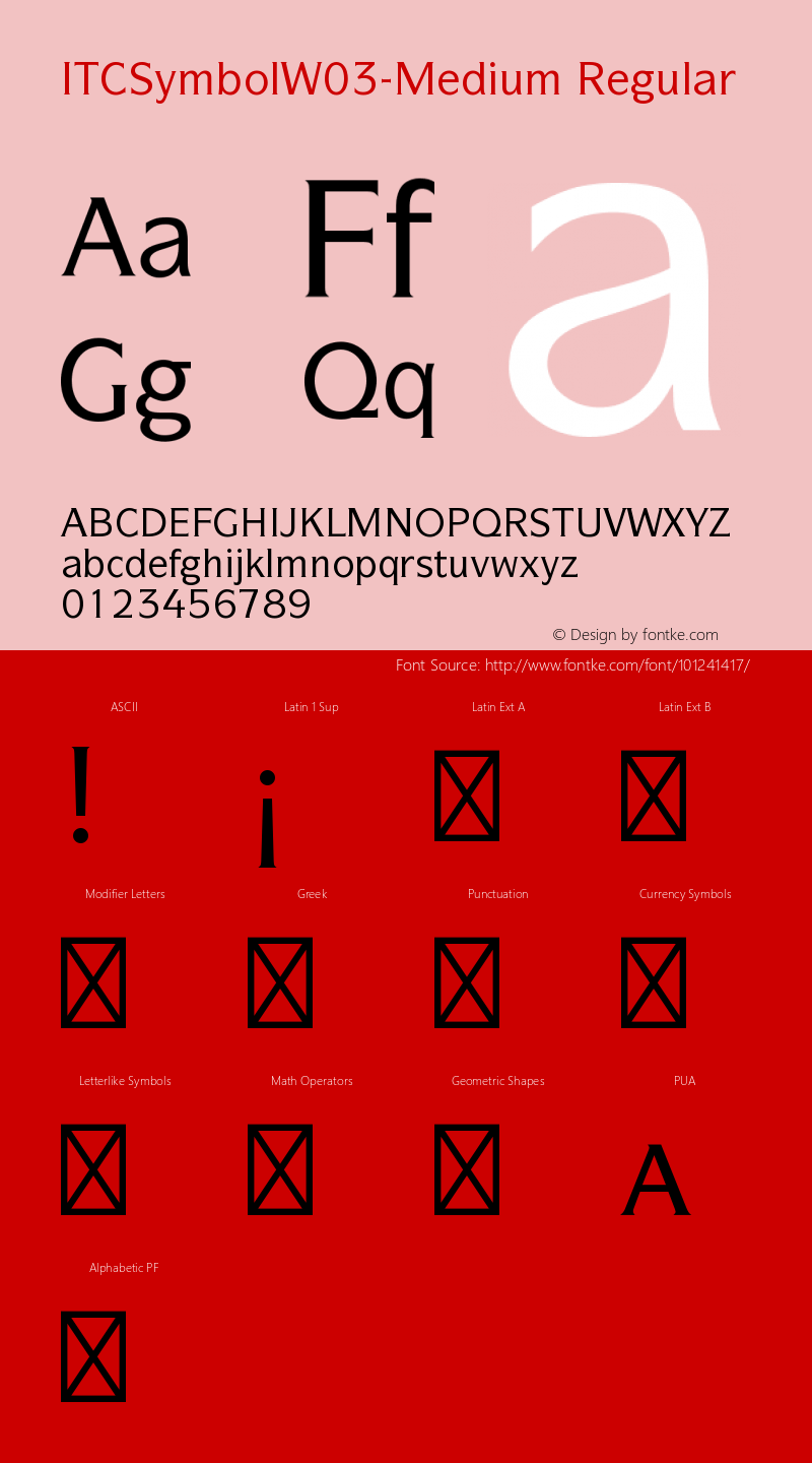 ITC Symbol W03 Medium Version 1.00 Font Sample