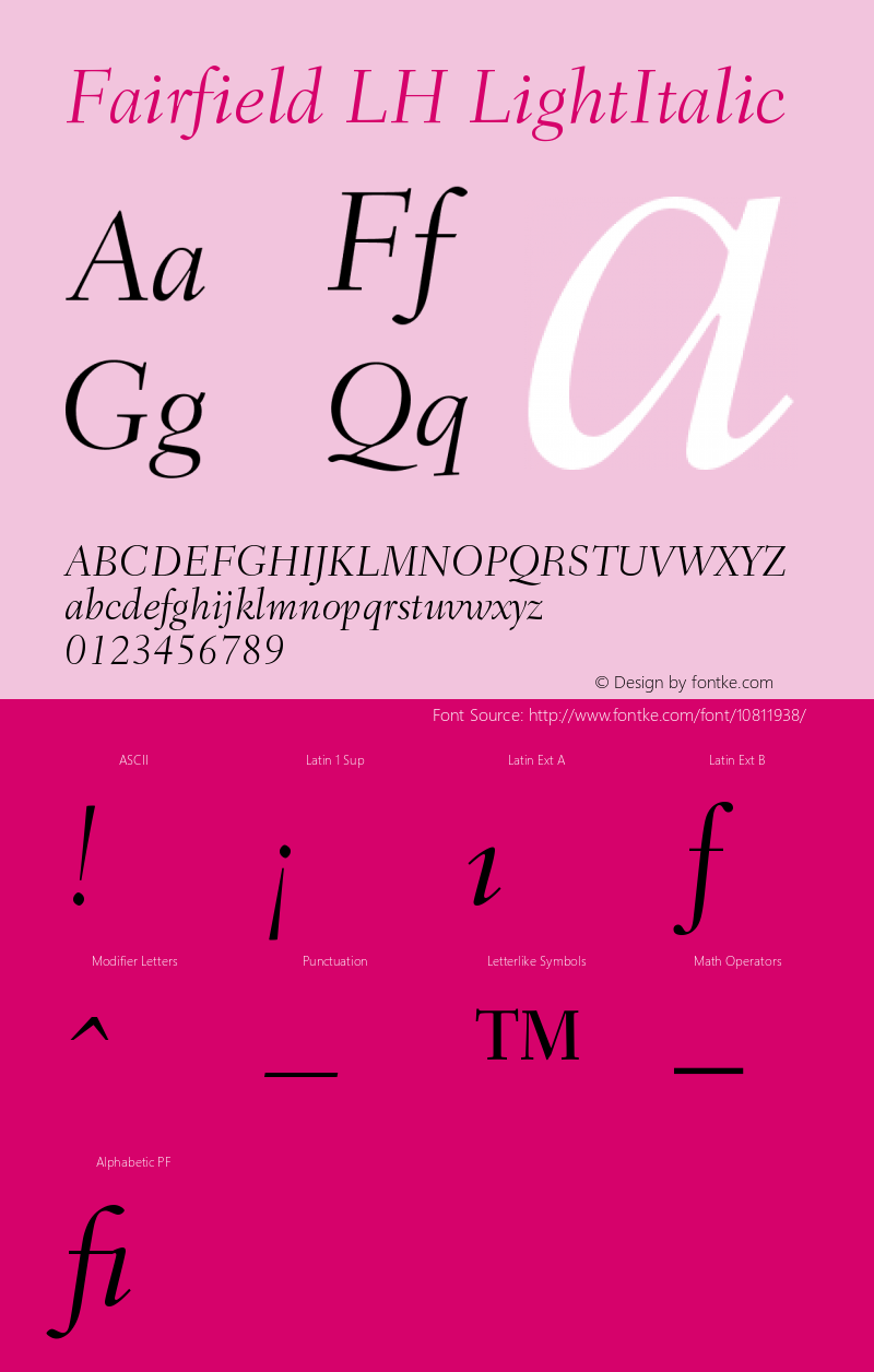 Fairfield LH LightItalic Version 001.002 Font Sample