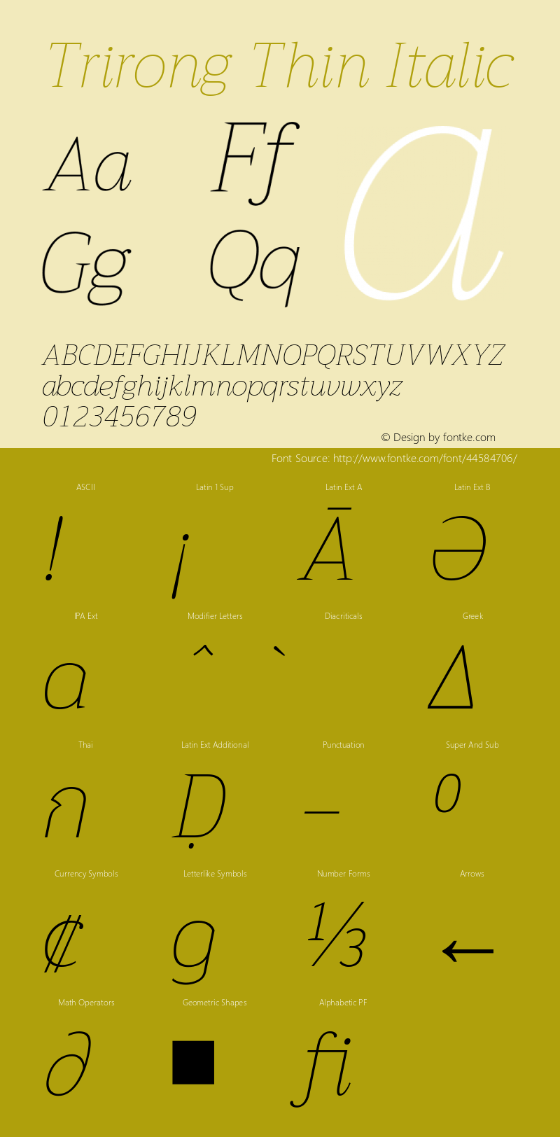 Trirong Thin Italic Version 1.001 Font Sample