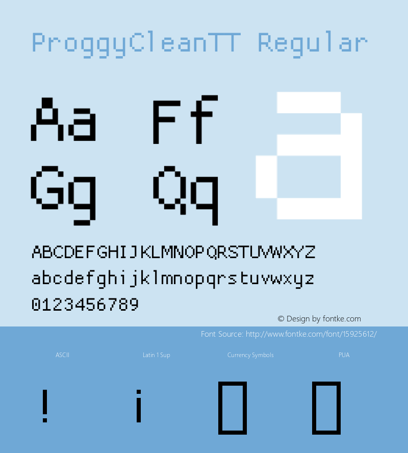 ProggyCleanTT Regular 2004/04/15 Font Sample