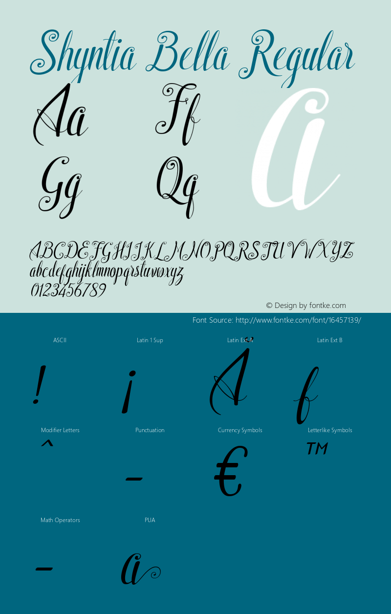 Shyntia Bella Regular Version 1.000 Font Sample