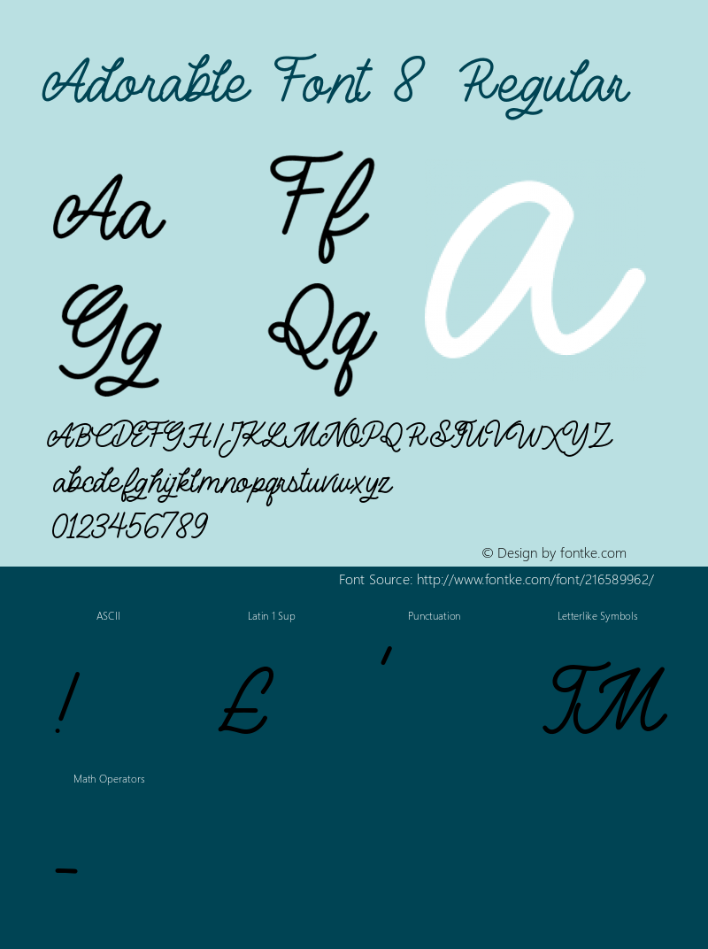 Adorable Font 8 Regular Version 1.000;hotconv 1.0.109;makeotfexe 2.5.65596图片样张