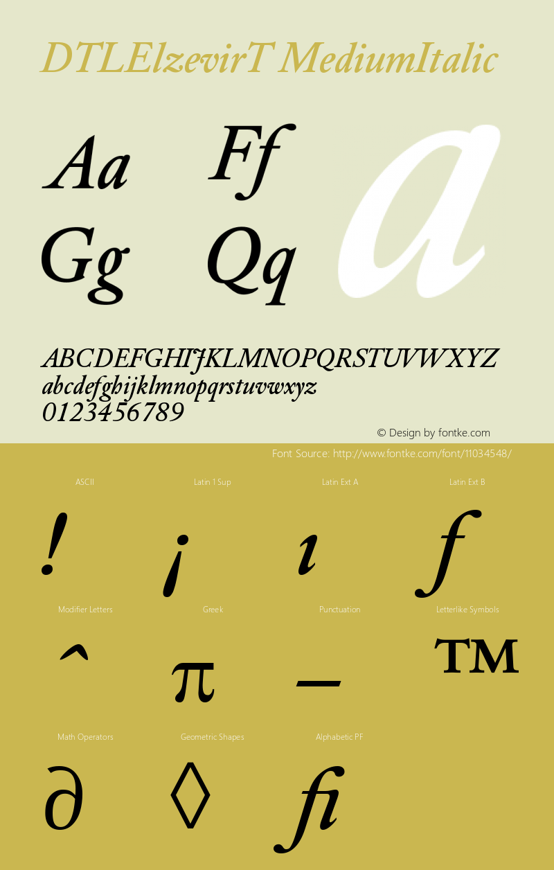 DTLElzevirT MediumItalic Version 001.000 Font Sample