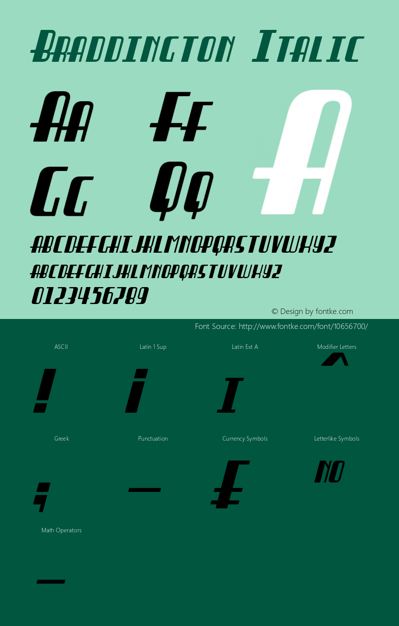 Braddington Italic Version 1.60 February 25, 2015 Font Sample