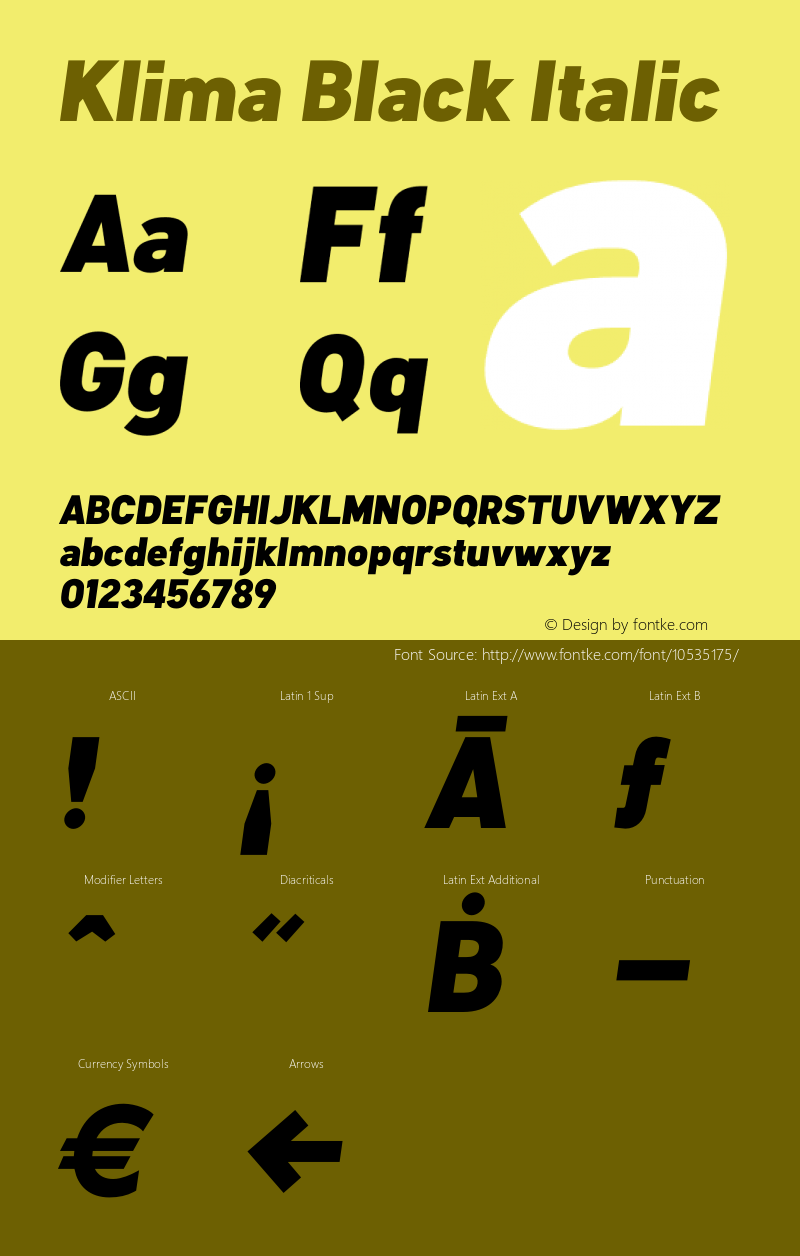 Klima Black Italic Version 1.000 Font Sample