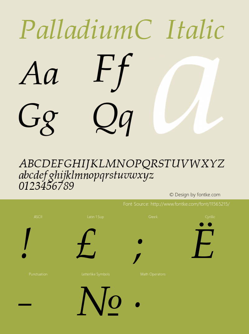 PalladiumC Italic Version 001.001 Font Sample