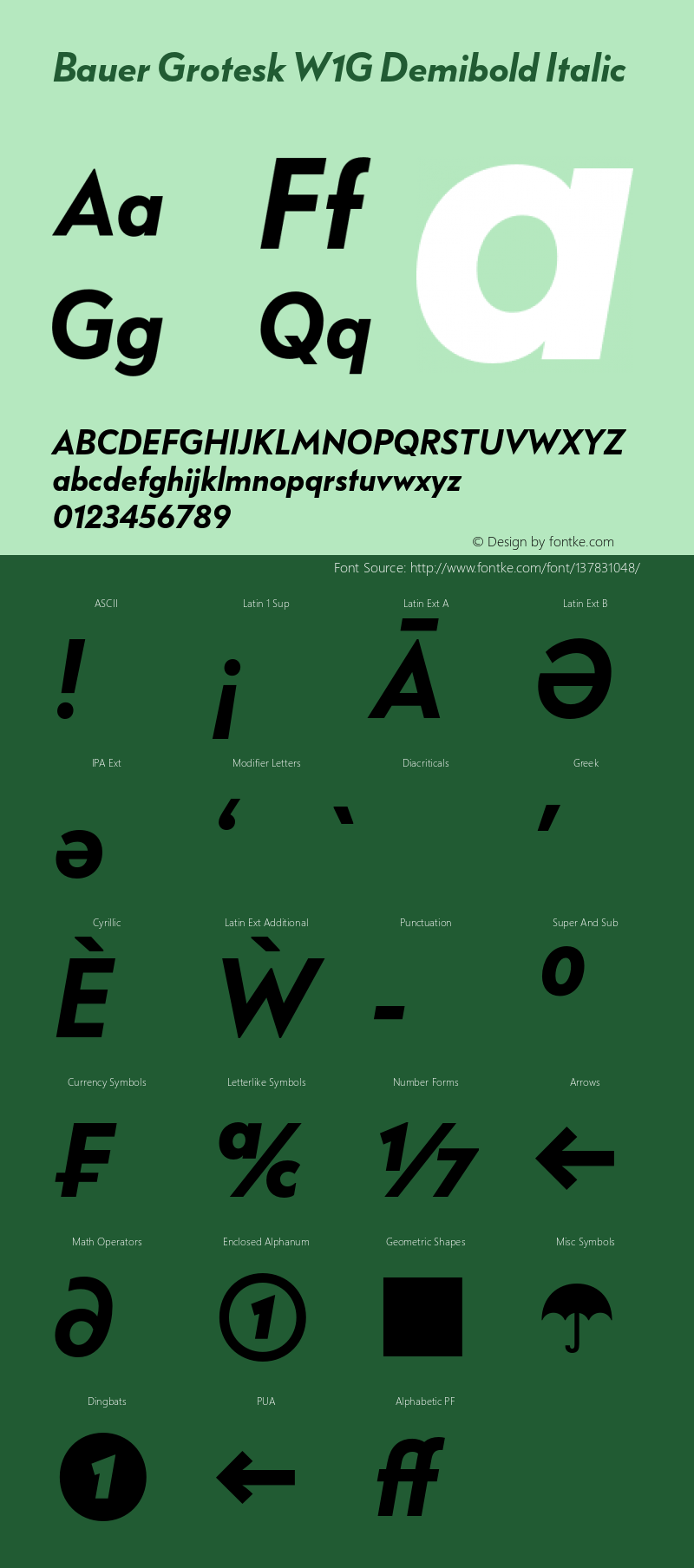 Bauer Grotesk W1G Demibold Ita Version 7.700, build 1040, FoPs, FL 5.04 Font Sample