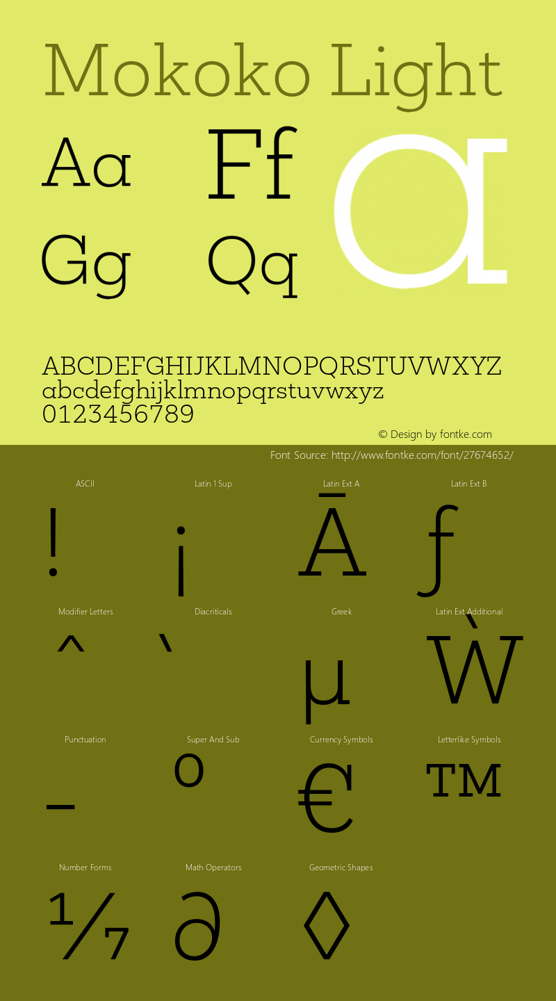 MokokoLight Version 1.000 Font Sample