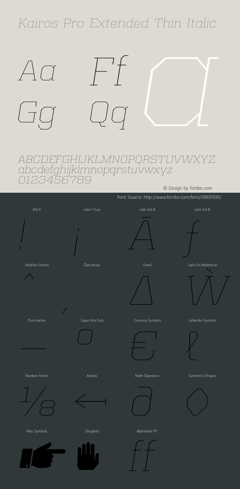 Kairos Pro Extended Thin Italic Version 1.00 Font Sample