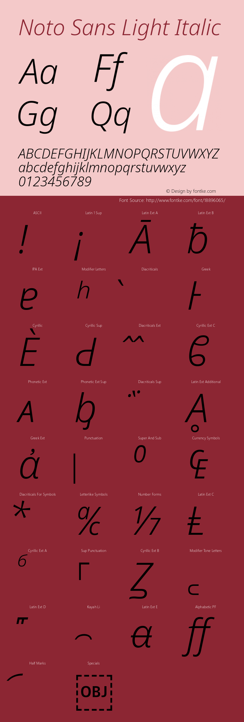 Noto Sans Light Italic Version 1.902 Font Sample