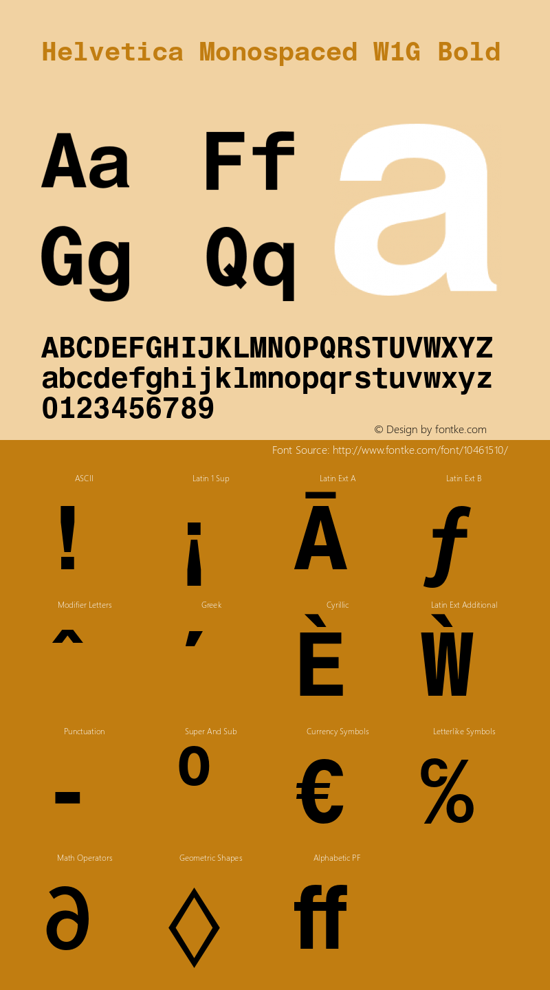 Helvetica Monospaced W1G Bold Version 1.00 Font Sample