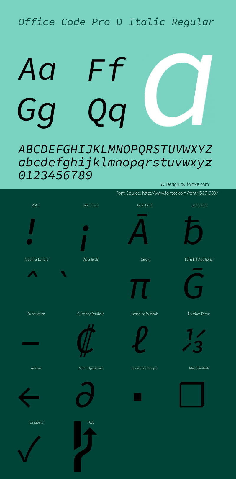 Office Code Pro D Italic Regular Version 1.004 Font Sample