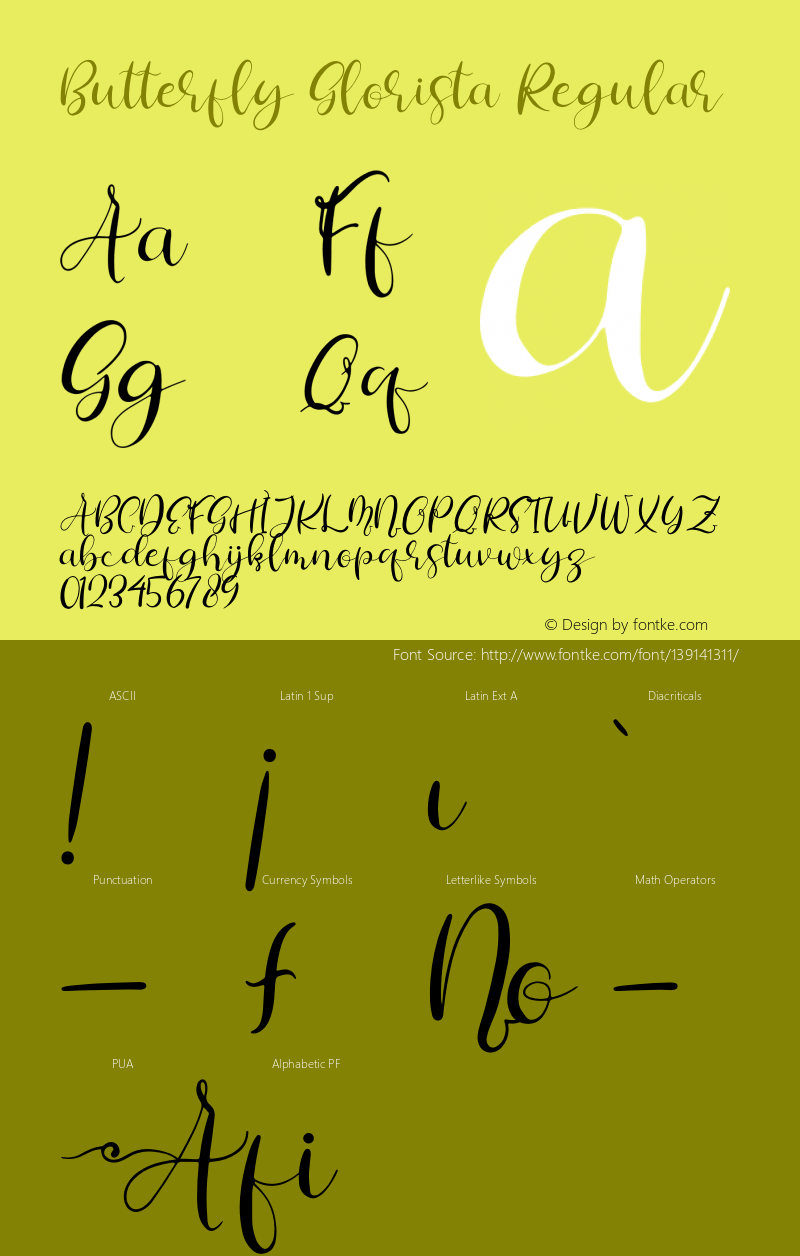 Butterfly Glorista Version 1.00;April 4, 2021;FontCreator 13.0.0.2683 64-bit Font Sample