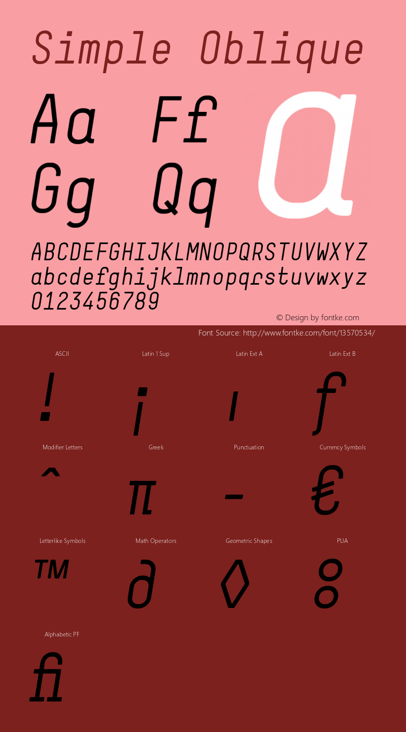 Simple Oblique 001.001 Font Sample