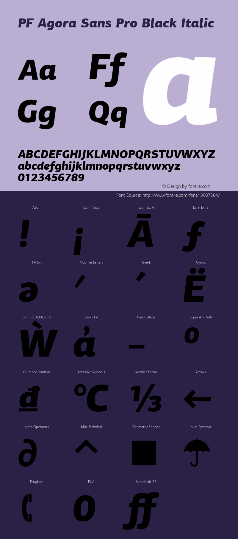 PF Agora Sans Pro Black Italic Version 1.000 2006 initial release Font Sample