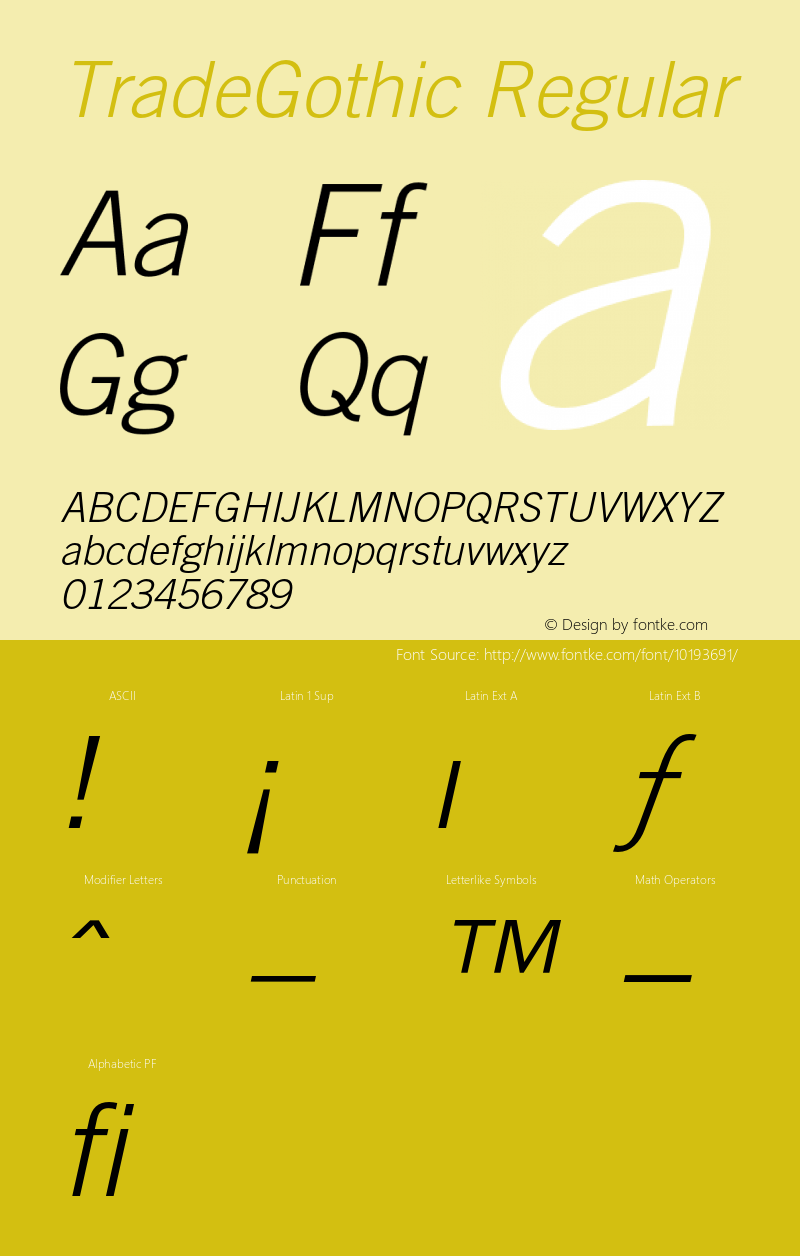 TradeGothic Regular 001.001 Font Sample