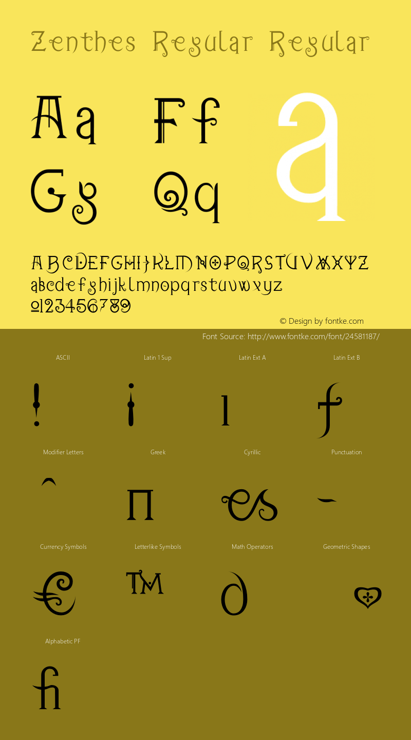 Zenthes Regular Version 1.10 Font Sample