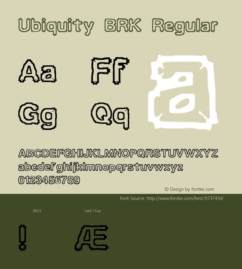 Ubiquity BRK Regular Version 3.22 Font Sample