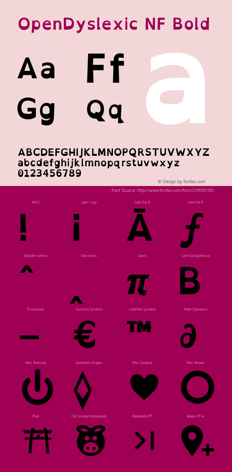 OpenDyslexic Bold Nerd Font Complete Windows Compatible Version 002.001;Nerd Fonts 2.1.0图片样张