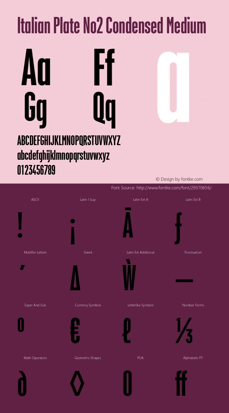 Italian Plate No2 Condensed Medium Version 1.1 Font Sample